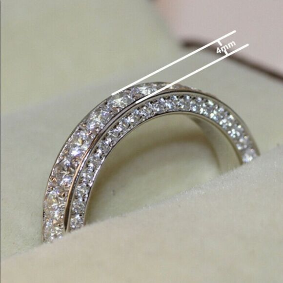 White Gold PLATED CZ Diamond Wedding Band Ring - Picture 4 of 5